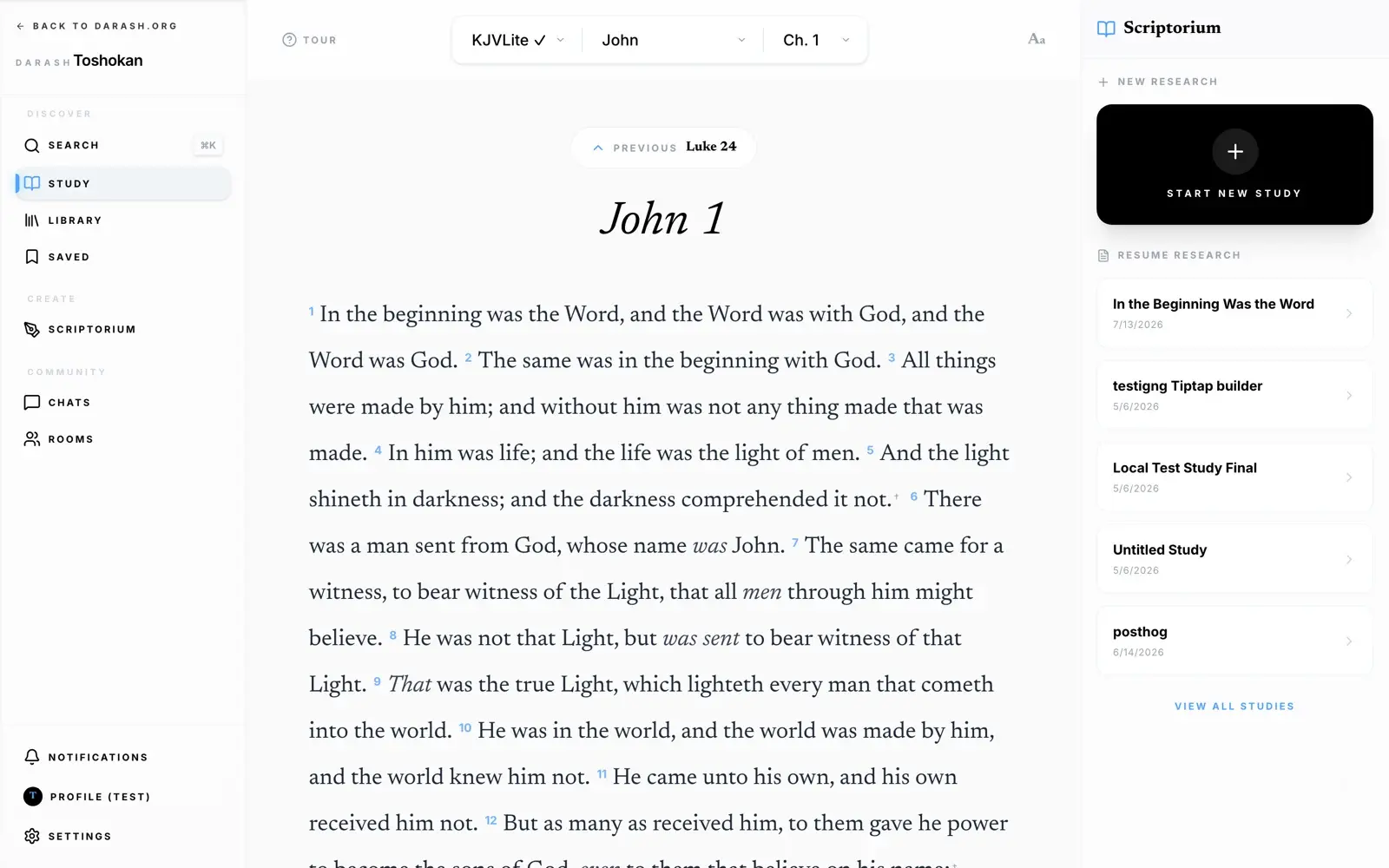 The Toshokan reader showing John 1