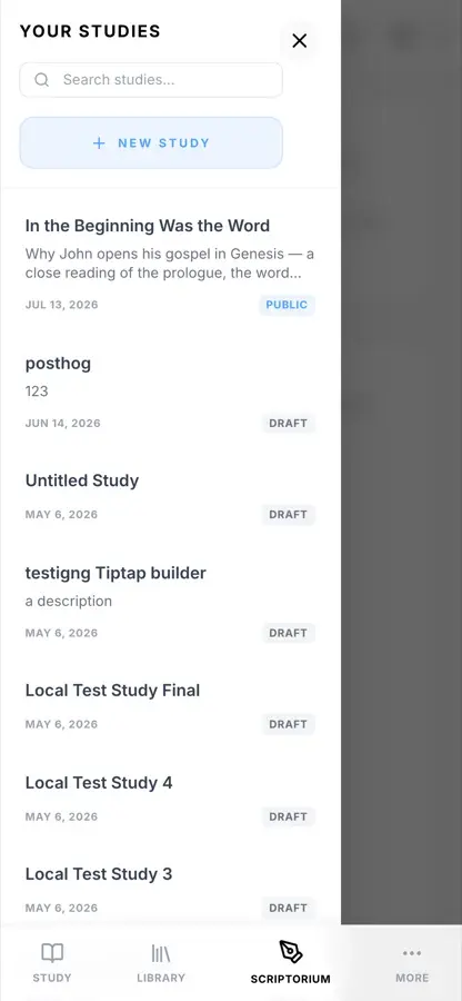 The studies list on mobile